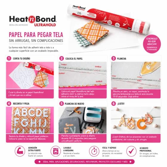 Papel adhesivo para tela Pegtel 2 metros x 43 cm termofusible doble cara sin costura